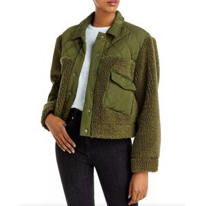 $268 NWT Rails Peyton Mixed Media Quilted Teddy Bomber Jacket Olive Green Sz XL
